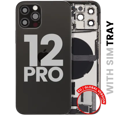 Back Housing W/ Charging Port Flex & Small Parts For iPhone 12 Pro (EU / Global Version) (Used OEM Pull: Grade C) (Graphite)