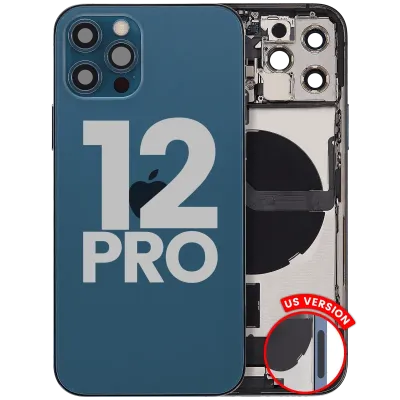 Back Housing W/ Charging Port Flex & Small Parts For iPhone 12 Pro (US Version) (Used OEM Pull: Grade C) (Pacific Blue)