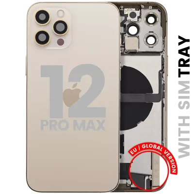 Back Housing W/ Charging Port Flex & Small Parts For iPhone 12 Pro Max (EU / Global Version) (Used OEM Pull: Grade A) (Gold)