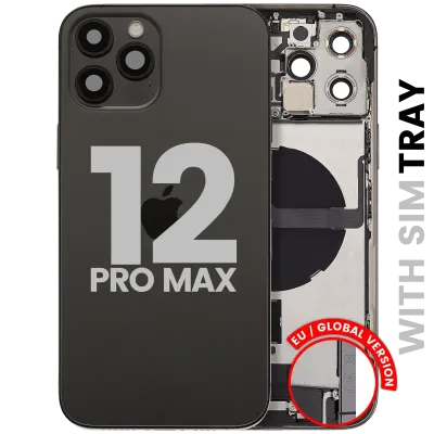 Back Housing W/ Charging Port Flex & Small Parts For iPhone 12 Pro Max (EU / Global Version) (Used OEM Pull: Grade A) (Graphite)