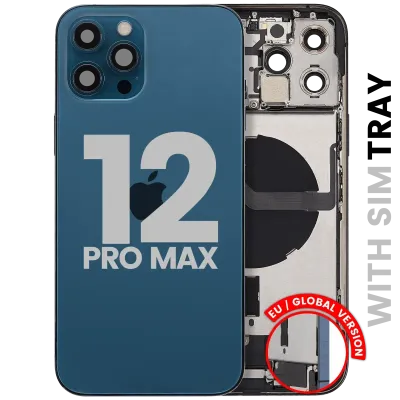 Back Housing W/ Charging Port Flex & Small Parts For iPhone 12 Pro Max (EU / Global Version) (Used OEM Pull: Grade A) (Pacific Blue)