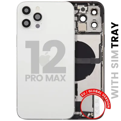 Back Housing W/ Charging Port Flex & Small Parts For iPhone 12 Pro Max (EU / Global Version) (Used OEM Pull: Grade A) (Silver)