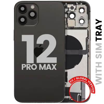 Back Housing W/ Charging Port Flex & Small Parts For iPhone 12 Pro Max (EU / Global Version) (Used OEM Pull: Grade B) (Graphite)