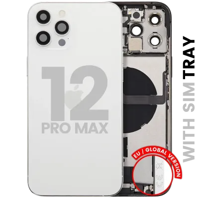 Back Housing W/ Charging Port Flex & Small Parts For iPhone 12 Pro Max (EU / Global Version) (Used OEM Pull: Grade B) (Silver)