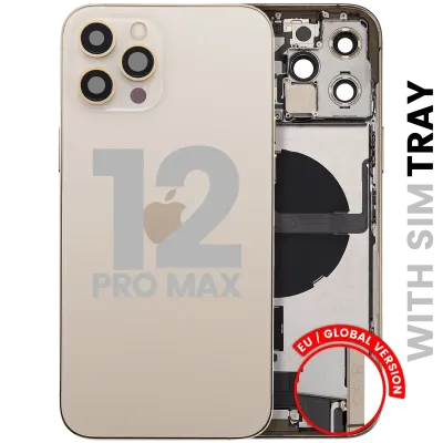 Back Housing W/ Charging Port Flex & Small Parts For iPhone 12 Pro Max (EU / Global Version) (Used OEM Pull: Grade C) (Gold)
