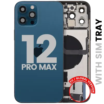 Back Housing W/ Charging Port Flex & Small Parts For iPhone 12 Pro Max (EU / Global Version) (Used OEM Pull: Grade C) (Pacific Blue)