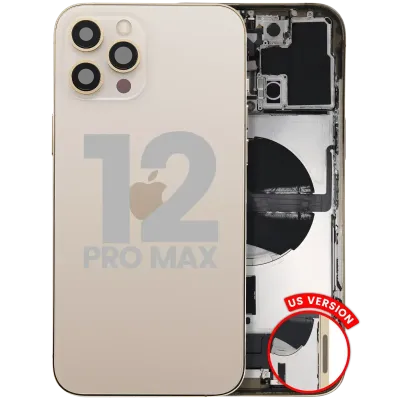 Back Housing W/ Charging Port Flex & Small Parts For iPhone 12 Pro Max (US Version) (Used OEM Pull: Grade A) (Gold)