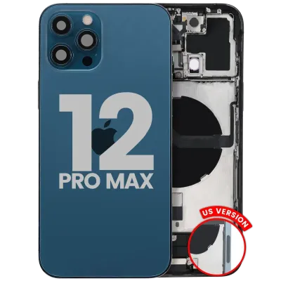Back Housing W/ Charging Port Flex & Small Parts For iPhone 12 Pro Max (US Version) (Used OEM Pull: Grade B) (Pacific Blue)