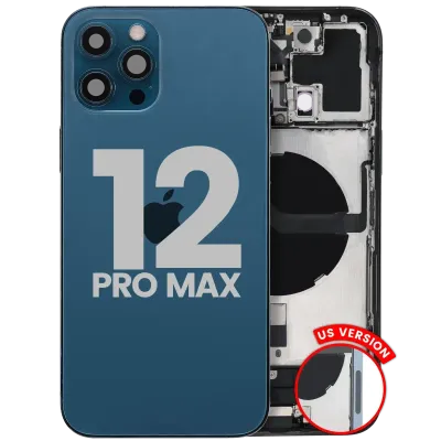 Back Housing W/ Charging Port Flex & Small Parts For iPhone 12 Pro Max (US Version) (Used OEM Pull: Grade C) (Pacific Blue)