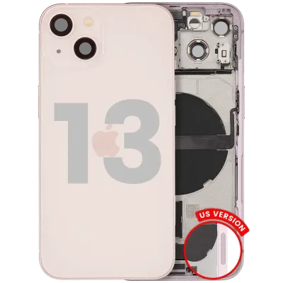 Back Housing W/ Charging Port Flex & Small Parts For iPhone 13 (US Version) (Used OEM Pull: Grade A) (Pink)