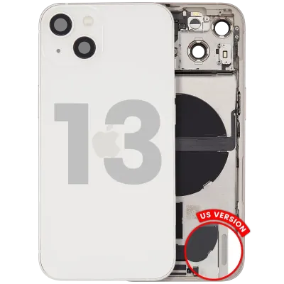 Back Housing W/ Charging Port Flex & Small Parts For iPhone 13 (US Version) (Used OEM Pull: Grade A) (Starlight)