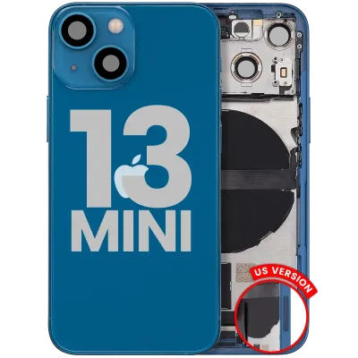 Back Housing W/ Charging Port Flex & Small Parts For iPhone 13 Mini (US Version) (Used OEM Pull: Grade A) (Blue)