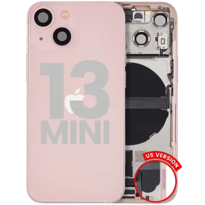 Back Housing W/ Charging Port Flex & Small Parts For iPhone 13 Mini (US Version) (Used OEM Pull: Grade A) (Pink)
