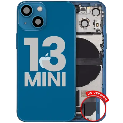 Back Housing W/ Charging Port Flex & Small Parts For iPhone 13 Mini (US Version) (Used OEM Pull: Grade C) (Blue)