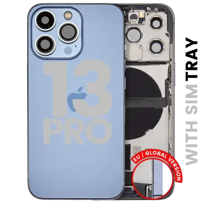 Back Housing W/ Charging Port Flex & Small Parts For iPhone 13 Pro (EU / Global Version) (Used OEM Pull: Grade C) (Sierra Blue)