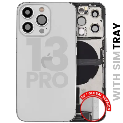 Back Housing W/ Charging Port Flex & Small Parts For iPhone 13 Pro (EU / Global Version) (Used OEM Pull: Grade C) (Silver)