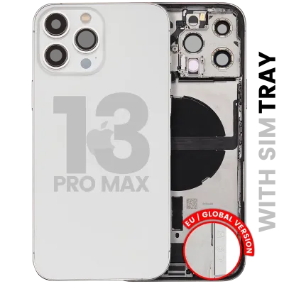 Back Housing W/ Charging Port Flex & Small Parts For iPhone 13 Pro Max (EU / Global Version) (Used OEM Pull: Grade A) (Silver)