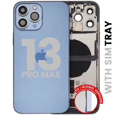 Back Housing W/ Charging Port Flex & Small Parts For iPhone 13 Pro Max (EU / Global Version) (Used OEM Pull: Grade B) (Sierra Blue)
