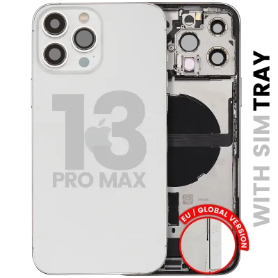 Back Housing W/ Charging Port Flex & Small Parts For iPhone 13 Pro Max (EU / Global Version) (Used OEM Pull: Grade C) (Silver)