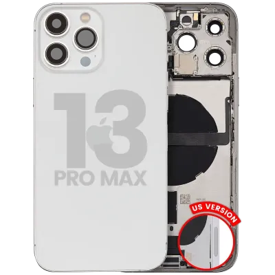 Back Housing W/ Charging Port Flex & Small Parts For iPhone 13 Pro Max (US Version) (Used OEM Pull: Grade A) (Silver)