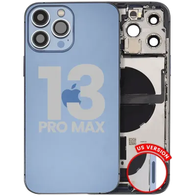 Back Housing W/ Charging Port Flex & Small Parts For iPhone 13 Pro Max (US Version) (Used OEM Pull: Grade C) (Sierra Blue)