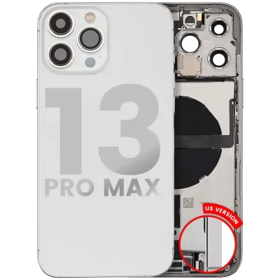 Back Housing W/ Charging Port Flex & Small Parts For iPhone 13 Pro Max (US Version) (Used OEM Pull: Grade C) (Silver)