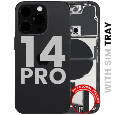 Back Housing W/ Charging Port Flex & Small Parts For iPhone 14 Pro (EU / Global Version) (Used OEM Pull: Grade B) (Space Black)