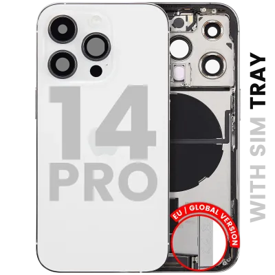 Back Housing W/ Charging Port Flex & Small Parts For iPhone 14 Pro (EU / Global Version) (Used OEM Pull: Grade B) (Silver)
