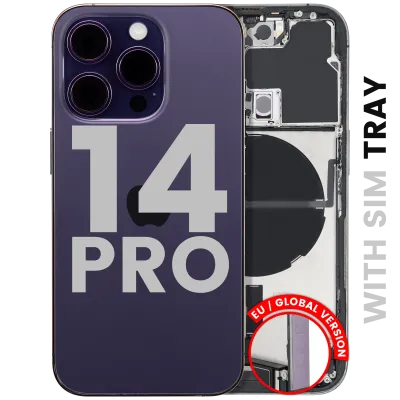 Back Housing W/ Charging Port Flex & Small Parts For iPhone 14 Pro (EU / Global Version) (Used OEM Pull: Grade B) (Deep Purple)