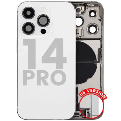 Back Housing W/ Charging Port Flex & Small Parts For iPhone 14 Pro (US Version) (Used OEM Pull: Grade C) (Silver)