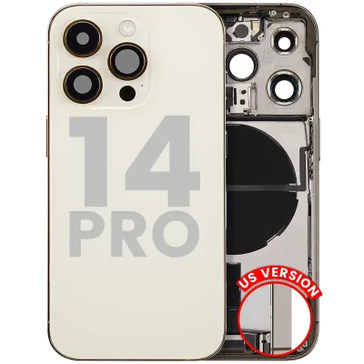 Back Housing W/ Charging Port Flex & Small Parts For iPhone 14 Pro (US Version) (Used OEM Pull: Grade C) (Gold)
