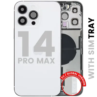 Back Housing W/ Charging Port Flex & Small Parts For iPhone 14 Pro Max (EU / Global Version) (Used OEM Pull: Grade C) (Silver)