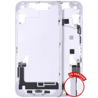 Mid-Frame Housing W/ Charging Port Flex & Small Parts For iPhone 14 (US Version) (Used OEM Pull: Grade A) (Purple)