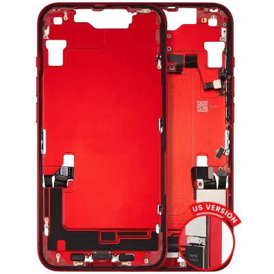 Mid-Frame Housing W/ Charging Port Flex & Small Parts For iPhone 14 (US Version) (Used OEM Pull: Grade A) (Red)