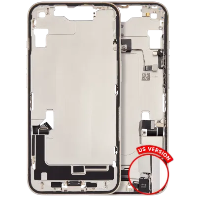 Mid-Frame Housing W/ Charging Port Flex & Small Parts For iPhone 14 (US Version) (Used OEM Pull: Grade A) (Starlight)
