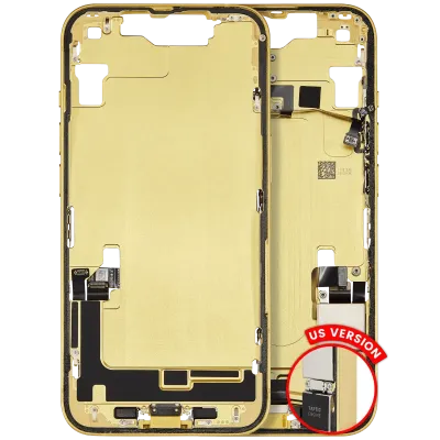 Mid-Frame Housing W/ Charging Port Flex & Small Parts For iPhone 14 (US Version) (Used OEM Pull: Grade A) (Yellow)