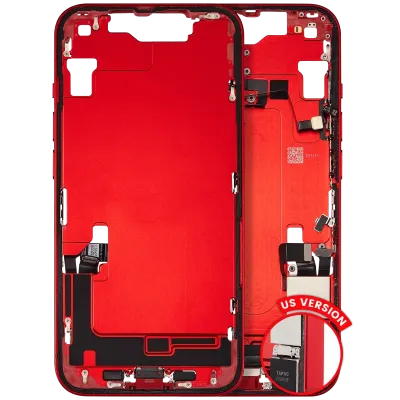 Mid-Frame Housing W/ Charging Port Flex & Small Parts For iPhone 14 (US Version) (Used OEM Pull: Grade B) (Red)