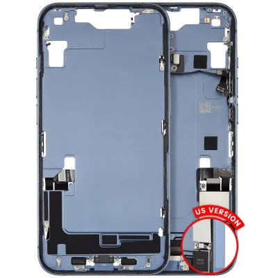 Mid-Frame Housing W/ Charging Port Flex & Small Parts For iPhone 14 (US Version) (Used OEM Pull: Grade C) (Blue)