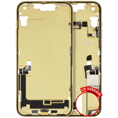 Mid-Frame Housing W/ Charging Port Flex & Small Parts For iPhone 14 Plus (US Version) (Used OEM Pull: Grade C) (Yellow)