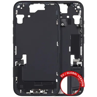 Mid-Frame Housing W/ Charging Port Flex & Small Parts For iPhone 15 (EU / Global Version) (Used OEM Pull: Grade A) (Black)