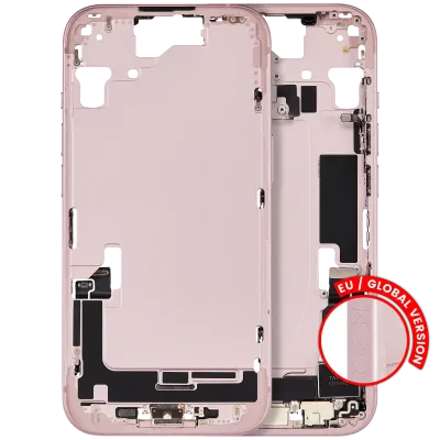 Mid-Frame Housing W/ Charging Port Flex & Small Parts For iPhone 15 (EU / Global Version) (Used OEM Pull: Grade A) (Pink)