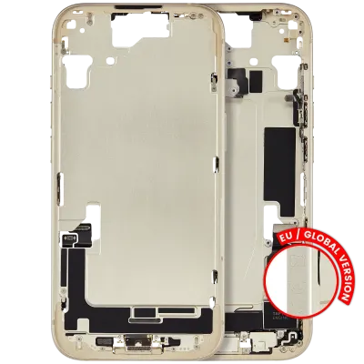 Mid-Frame Housing W/ Charging Port Flex & Small Parts For iPhone 15 (EU / Global Version) (Used OEM Pull: Grade C) (Yellow)