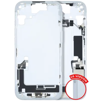 Mid-Frame Housing W/ Charging Port Flex & Small Parts For iPhone 15 (US Version) (Used OEM Pull: Grade A) (Blue)