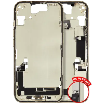 Mid-Frame Housing W/ Charging Port Flex & Small Parts For iPhone 15 (US Version) (Used OEM Pull: Grade A) (Yellow)