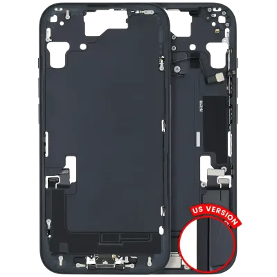 Mid-Frame Housing W/ Charging Port Flex & Small Parts For iPhone 15 (US Version) (Used OEM Pull: Grade B) (Black)