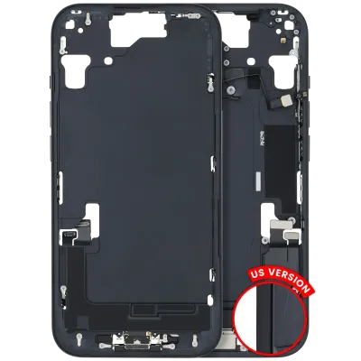 Mid-Frame Housing W/ Charging Port Flex & Small Parts For iPhone 15 (US Version) (Used OEM Pull: Grade C) (Black)