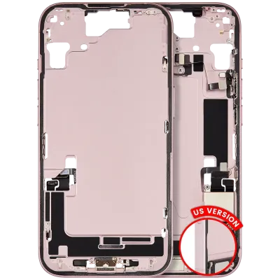 Mid-Frame Housing W/ Charging Port Flex & Small Parts For iPhone 15 (US Version) (Used OEM Pull: Grade C) (Pink)