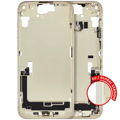 Mid-Frame Housing W/ Charging Port Flex & Small Parts For iPhone 15 Plus (EU / Global Version) (Used OEM Pull: Grade B) (Yellow)