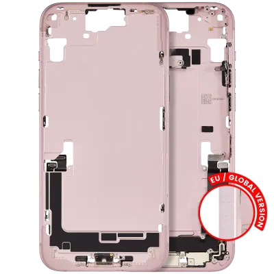 Mid-Frame Housing W/ Charging Port Flex & Small Parts For iPhone 15 Plus (EU / Global Version) (Used OEM Pull: Grade C) (Pink)