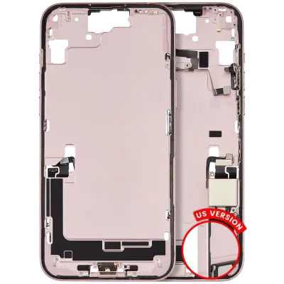 Mid-Frame Housing W/ Charging Port Flex & Small Parts For iPhone 15 Plus (US Version) (Used OEM Pull: Grade A) (Pink)